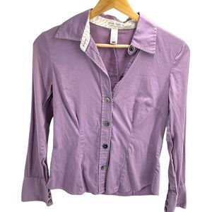 Old Navy Women's Perfect Fit Stretch Button Up Shirt Long Sleeve Purple Size XS